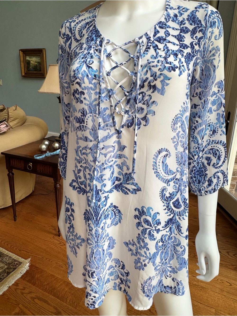 Show Me Your MuMu White & Blue Lace-Up Swim Coverup Tunic